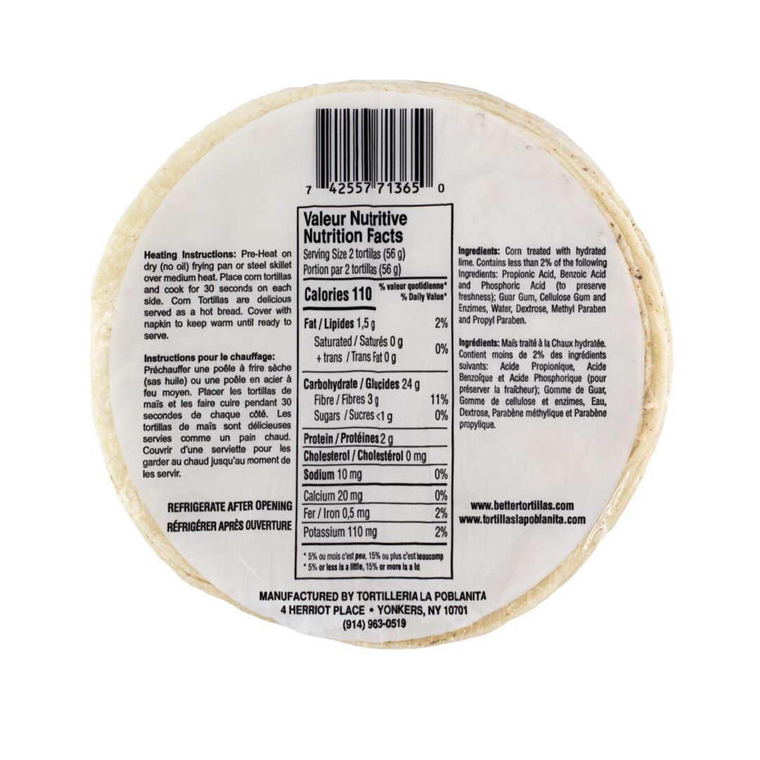 La Poblanita White Corn Tortilla