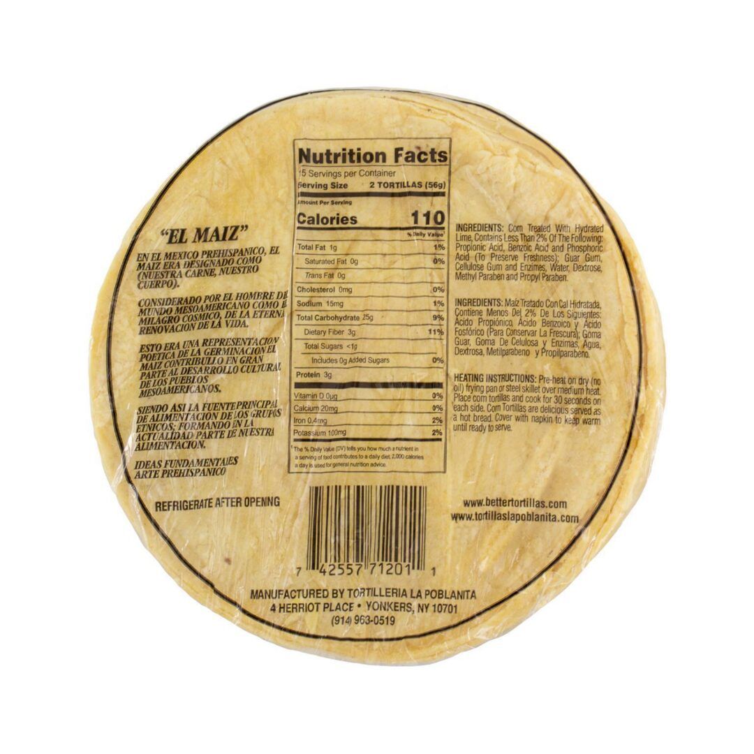 La Poblanita Yellow Corn Tortilla Amarilla