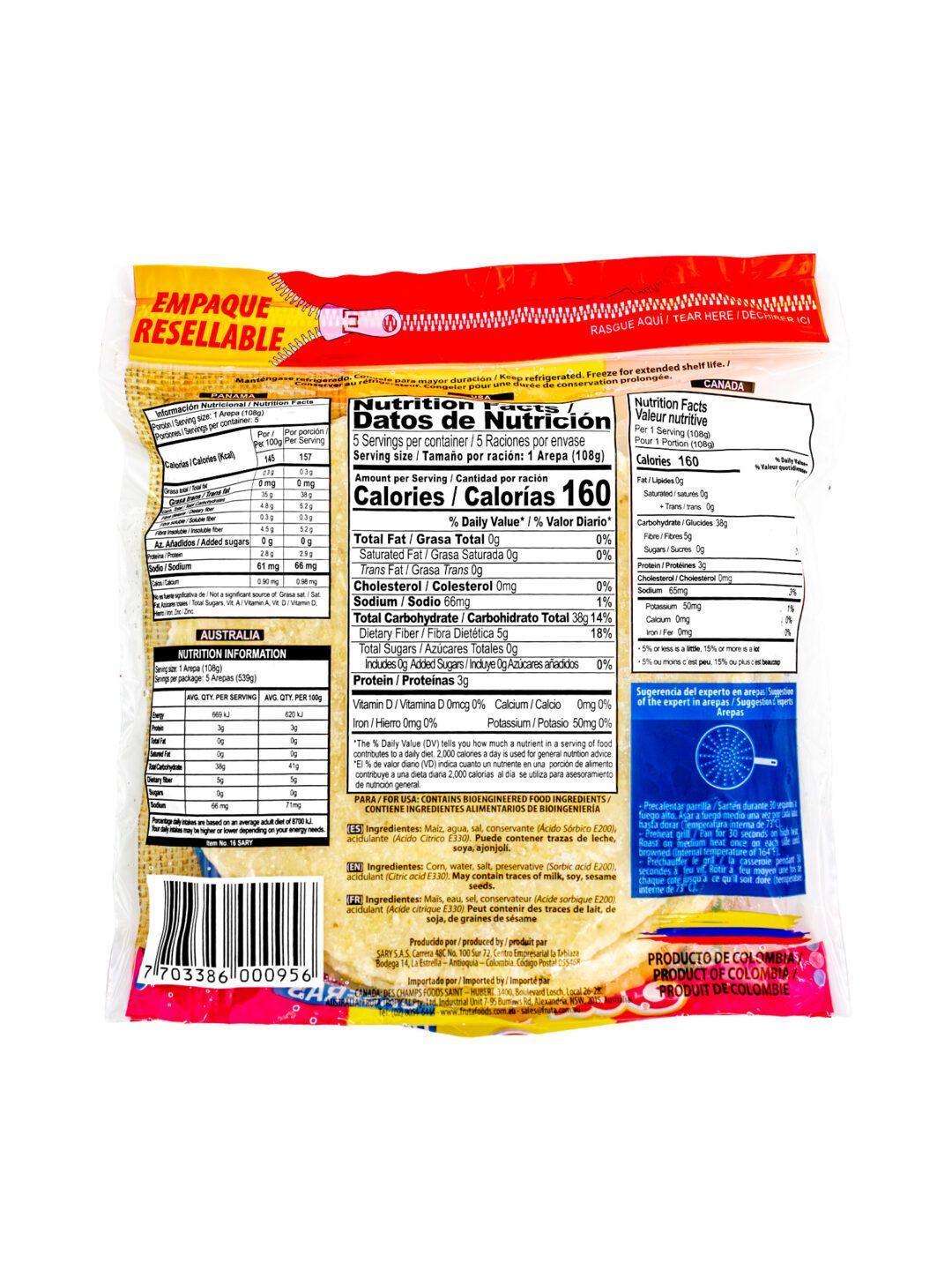 Sary Frozen Arepa de Maiz Blanco